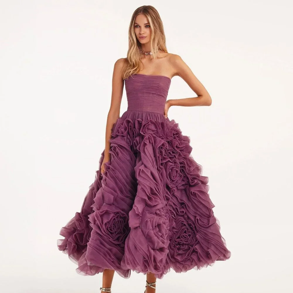Milla Dramatically flowered tulle dress in wine color - Picture 1 of 7
